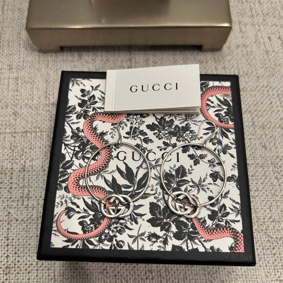 Gucci Brit Authentic Stainless Steel GG Circle Earrings - Picture 3 of 8